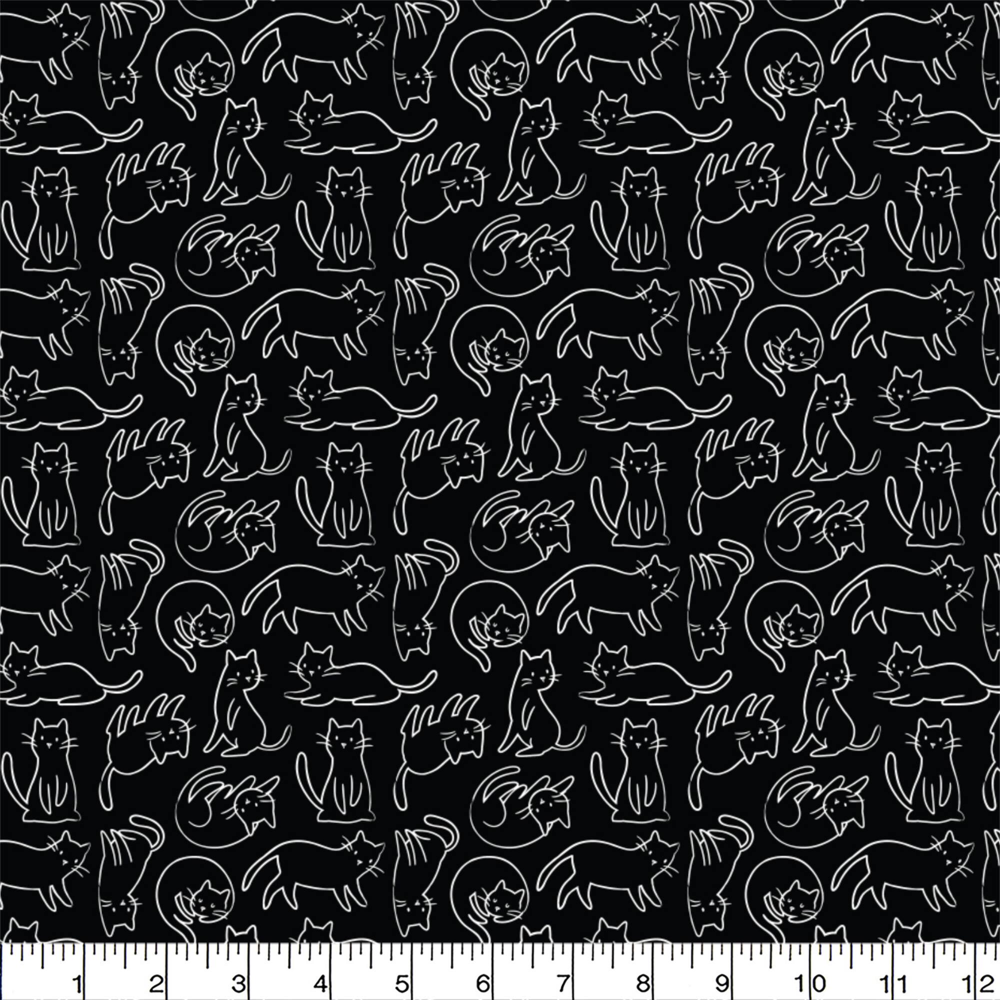 Eugene Textiles "Meow" by Sara B. Black Felines Cotton Fabric